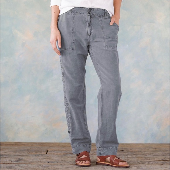 Sundance Organia lace khaki linen blend women’s pants SZ 10 - Picture 2 of 9